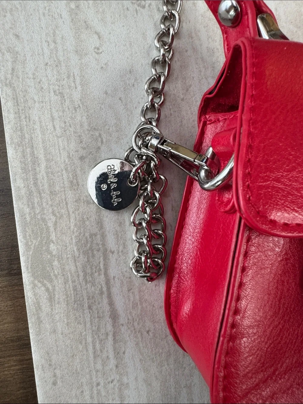 Red Leather Top-Handle Crossbody Bag with Silver Chain